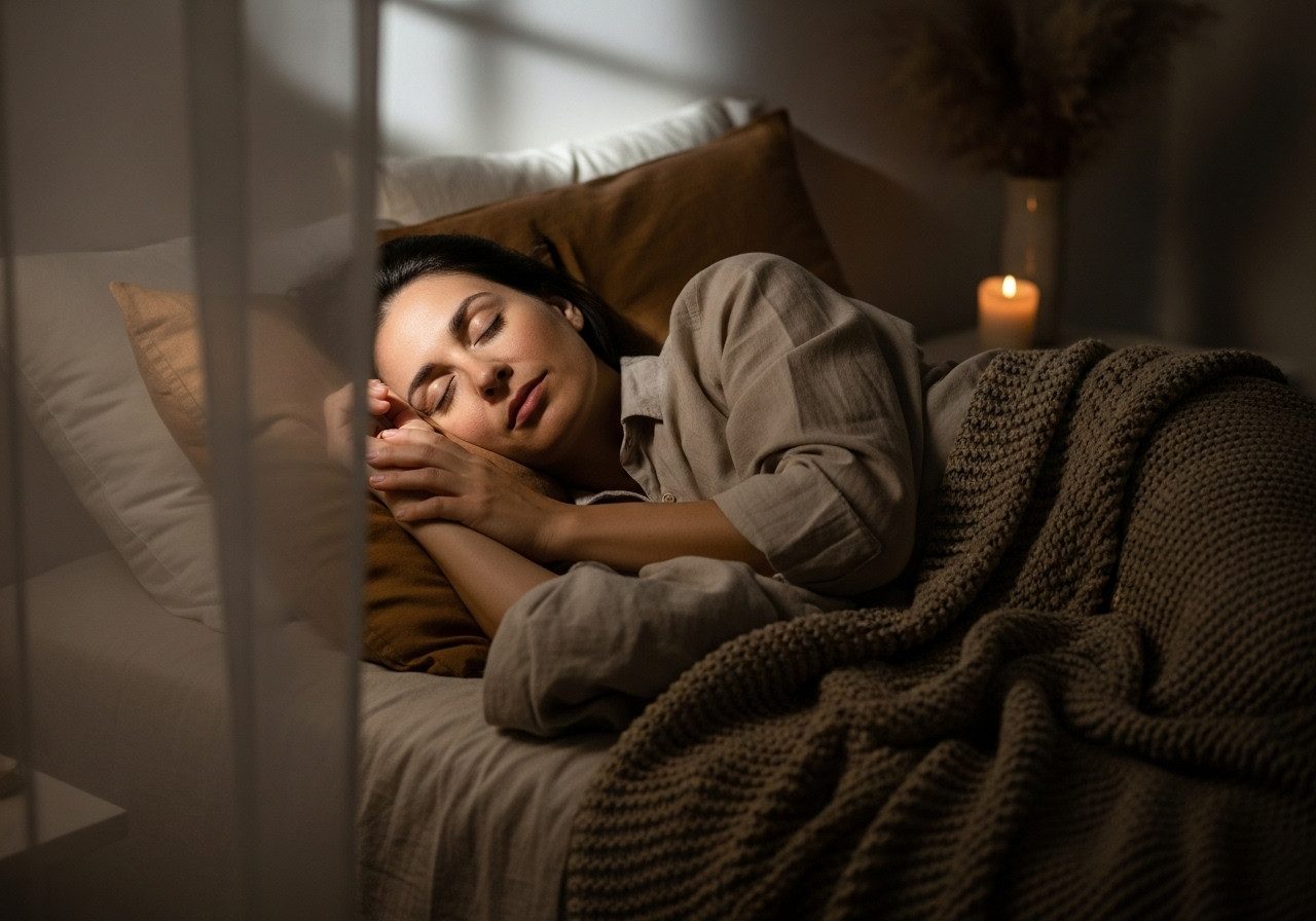 woman resting soundly in bed, good sleep is needed for nervous system detox and regeneration.